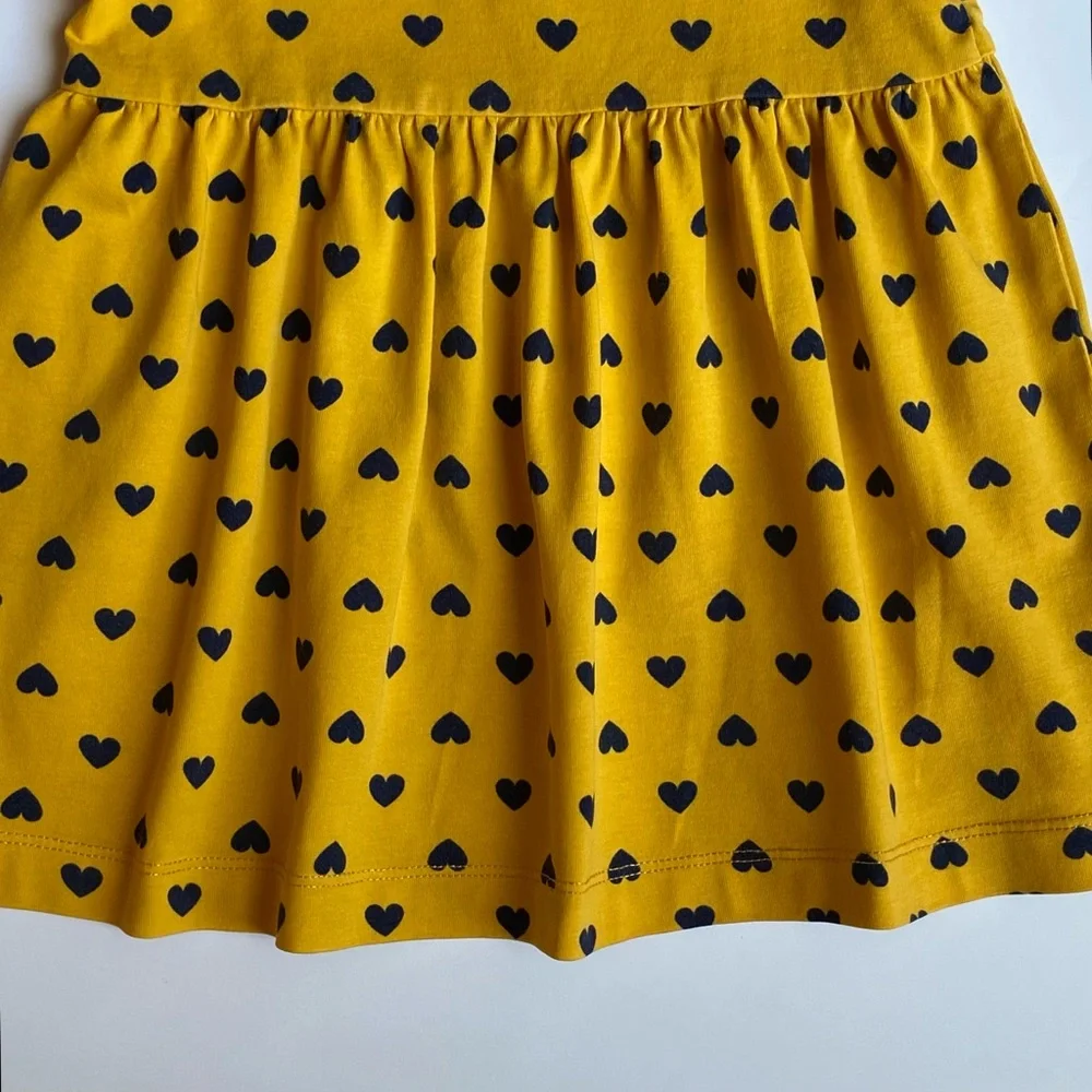 Hanna Andersson Dress Hearts Size 70 12 18 Months Yellow Blue Hearts Girls Soft